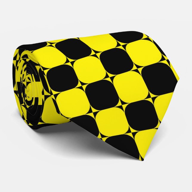 yellow black rounded squares neck tie (Rolled)
