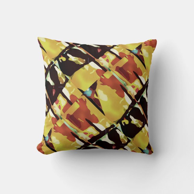 Yellow Black Rust Slanted Abstract Art Large Tiles Throw Pillow (Front)
