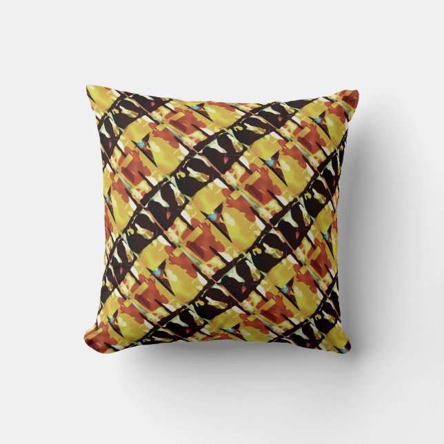 Yellow Black Rust Slanted Small Tiles Abstract Art Throw Pillow (Front)