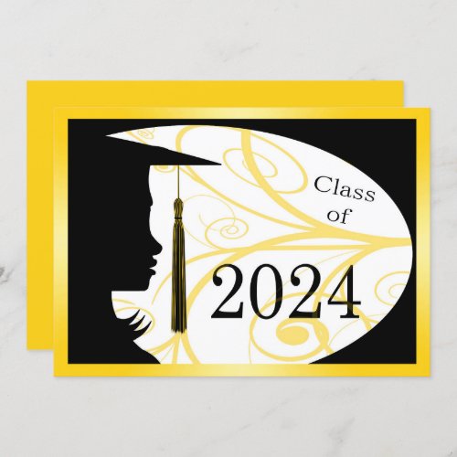 Yellow  Black Silhouette 2024 Graduation Party Invitation