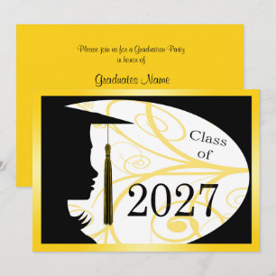 Yellow & Black Silhouette 2027 Graduation Party Invitation