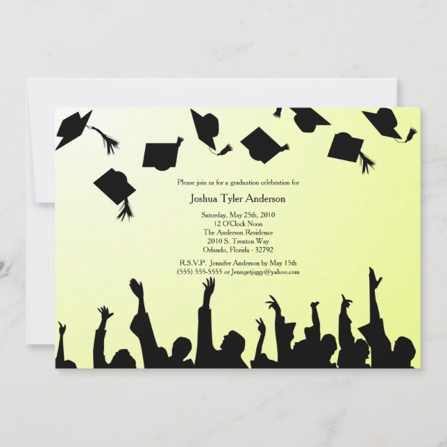 Yellow Black Silhouette Graduation Party Invite (Front)