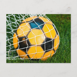 Yellow & Black Soccer Ball in Net Postcard