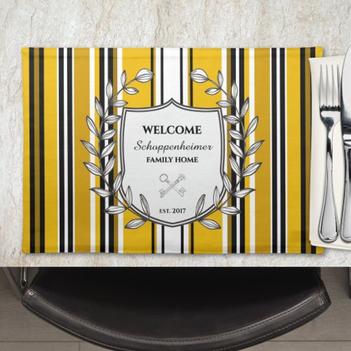 Yellow Black Stripe Family Crest Welcome Home Cloth Placemat