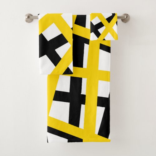 Yellow Black Stripe Geometric  Bath Towel Set