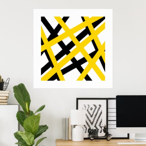 Yellow Black Stripe Geometric  Poster