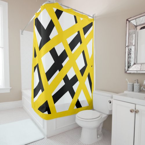 Yellow Black Stripe Geometric Shower Curtain