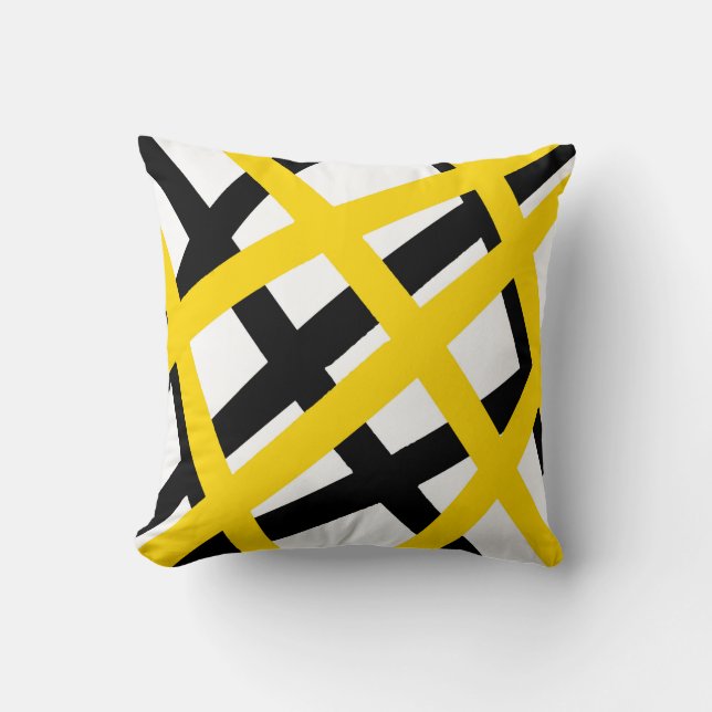 Yellow Black Stripe Geometric Throw Pillow (Front)