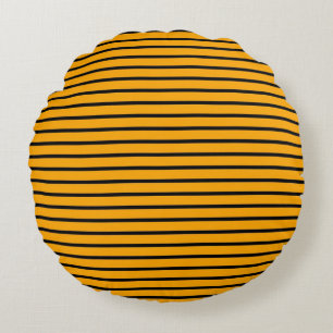 Yellow Black Striped Modern Stylish Pattern Round Pillow