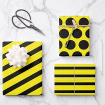 Yellow Black Striped Polka Dot Wrapping Paper Sheets