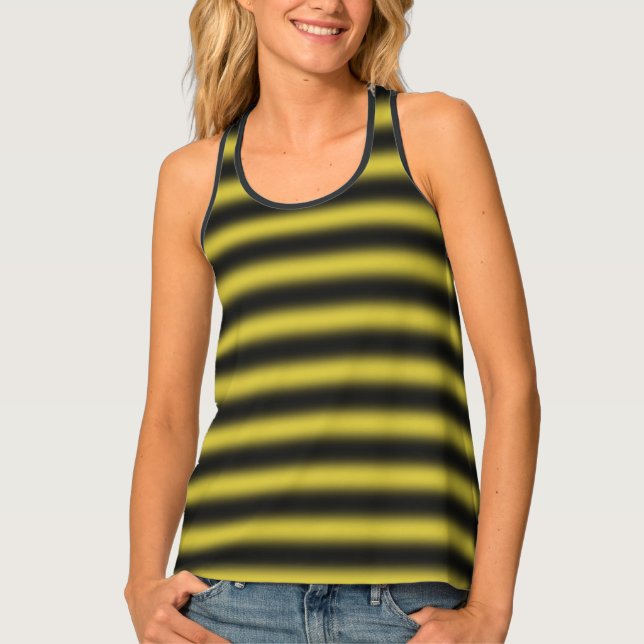 Yellow, Black Stripes Pattern Tank Top (Front)