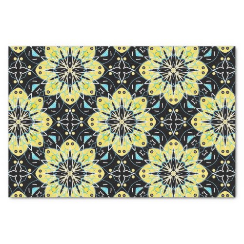 Yellow  Black Stylish Floral Geometric Pattern Tissue Paper