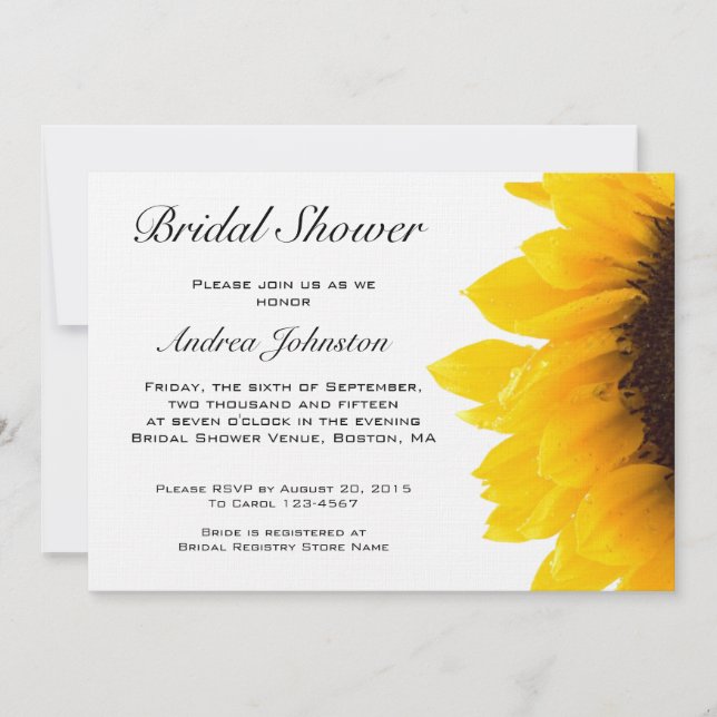 Yellow Black Sunflower Bridal Shower Invitation (Front)
