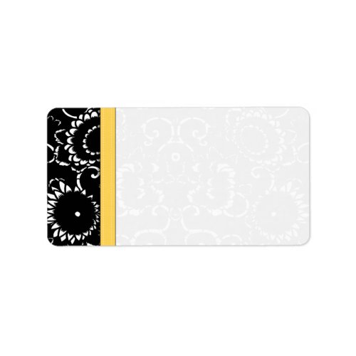 Yellow  Black Sunflower Damask Dots Shipping Label