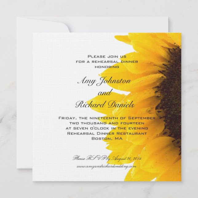 Yellow Black Sunflower Rehearsal Dinner Invitation (Front)