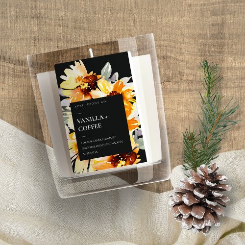 YELLOW BLACK SUNFLOWER WATERCOLOR FLORAL CANDLE FO FOOD LABEL