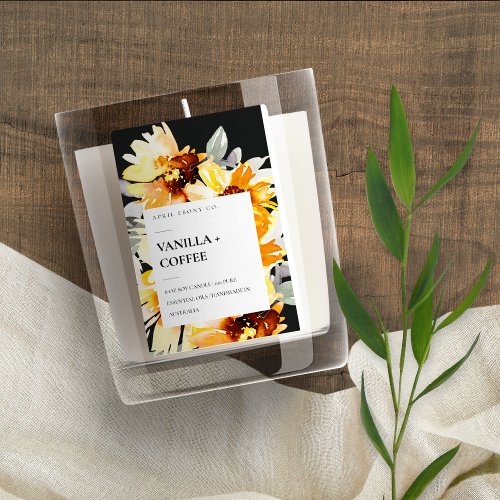 YELLOW BLACK SUNFLOWER WATERCOLOR FLORAL CANDLE FOOD LABEL