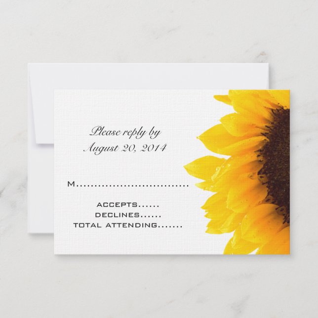 Yellow Black Sunflower Wedding RSVP Cards (Front)