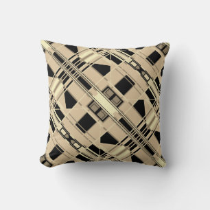 Yellow Black Taupe Rich Tan Diagonal Small Shapes Throw Pillow