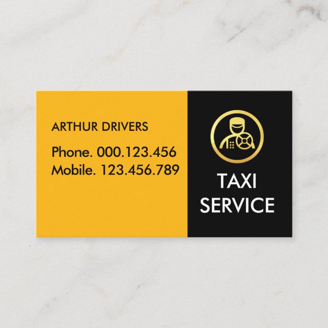 Yellow Black Taxi Driving Layers Business Card (Front)