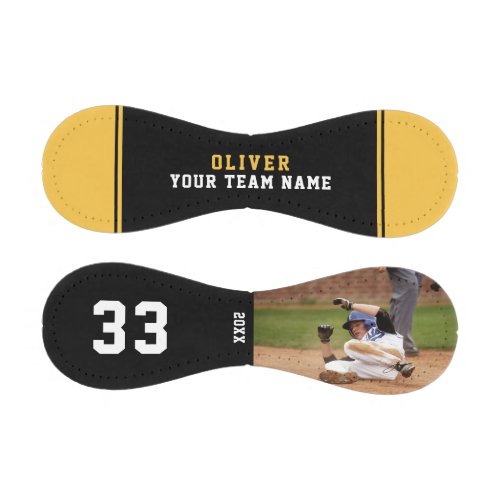 Yellow Black Team Name Player Number Name Photo Baseball - Custom Yellow Black Team Name Player Number Name Photo Baseball. Black background with yellow stripes. You can change any text on the baseball or erase it. A perfect gift for a baseball player, teammates, coach, your friends and family. Personalize it with your photo, name, team name and the year. Great keepsake to remember your favorite sport.