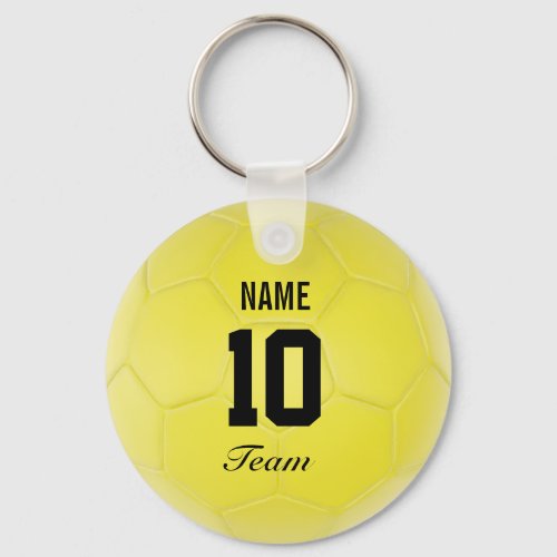 Yellow Black Team Soccer Ball Personalized Name Keychain