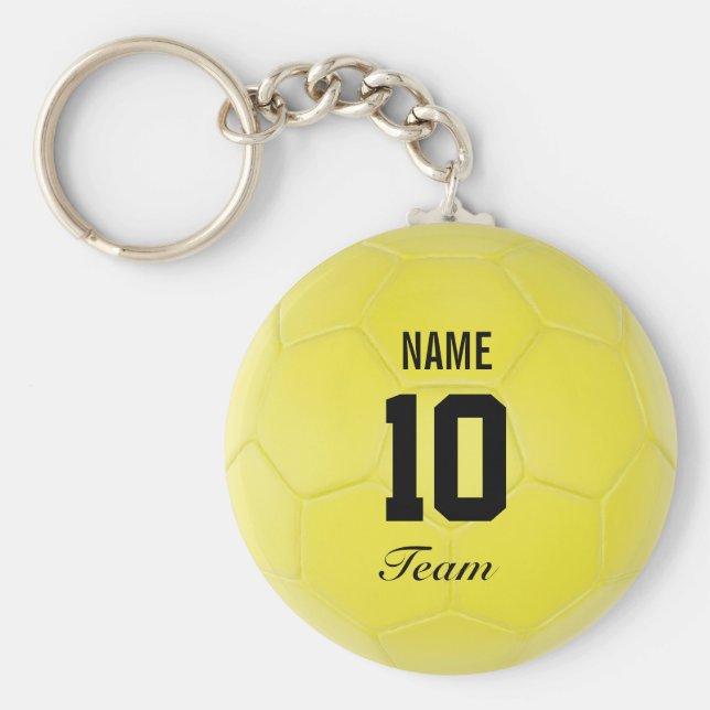 Yellow Black Team Soccer Ball Personalized Name Keychain (Front)