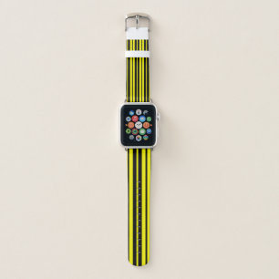 Yellow Black Vertical Stripes Pattern Apple Watch Band