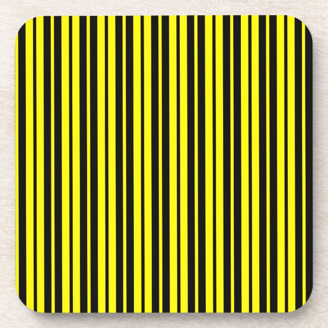 Yellow Black Vertical Stripes Pattern Beverage Coaster (Front)