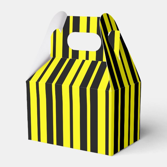 Yellow Black Vertical Stripes Pattern Favor Boxes (Front Side)