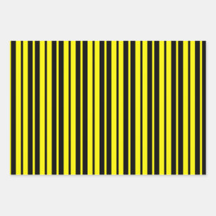 Yellow Black Vertical Stripes Pattern Wrapping Paper Sheets