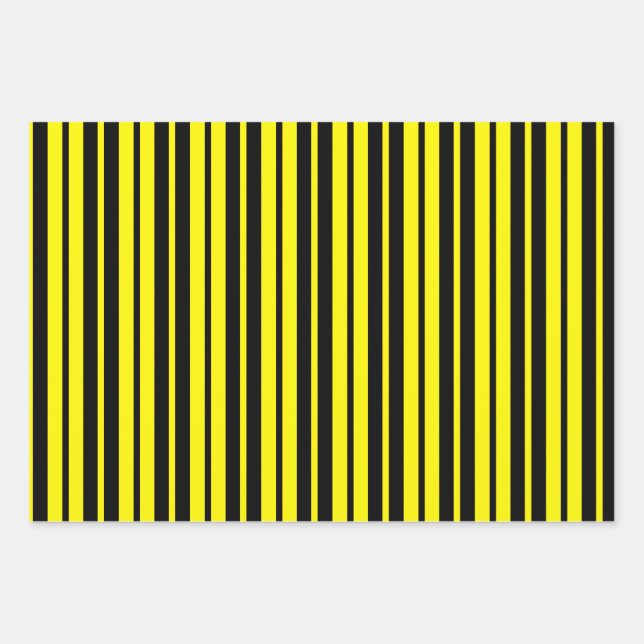 Yellow Black Vertical Stripes Pattern Wrapping Paper Sheets (Front)