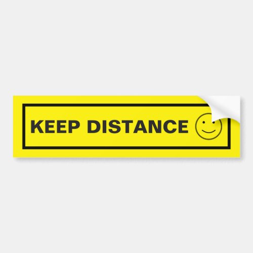 Yellow Black Warning Text Keep Distance Smile Face Bumper Sticker