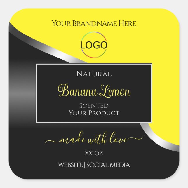 Yellow Black Wavy Silver with Logo Product Labels (Front)