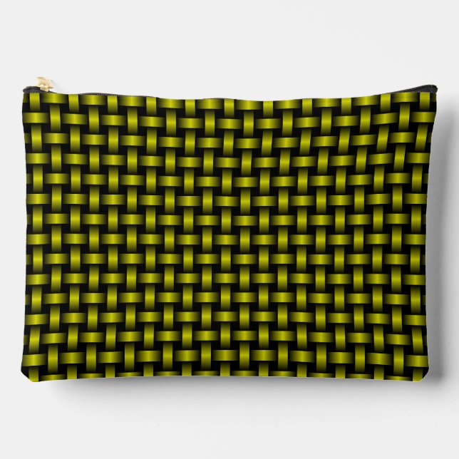 Yellow Black Weave Pattern Large Accessory Pouch (Front)