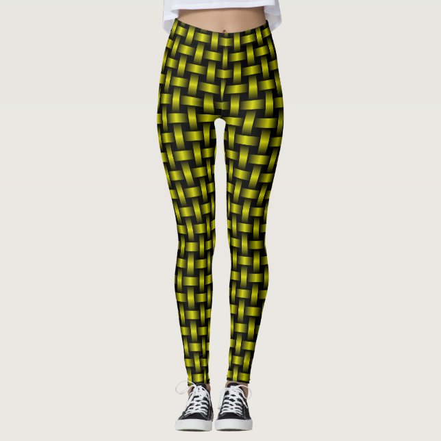 Yellow Black Weave Pattern Leggings (Front)