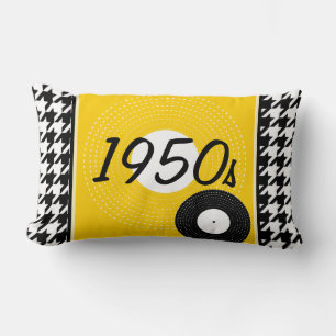 Yellow, black & white checkered1950s theme lumbar pillow