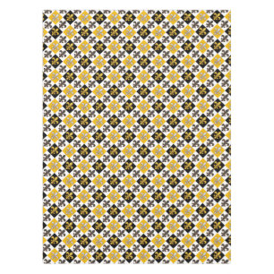 Yellow Black White Checkered Fleur-de-lis Design  Tablecloth