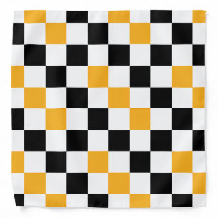 Yellow Black White Checkered Pattern Design Bandana