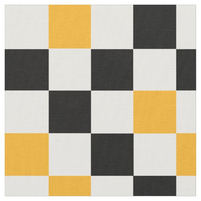 Yellow Black White Checkered Pattern Design  Fabric (Close Up)
