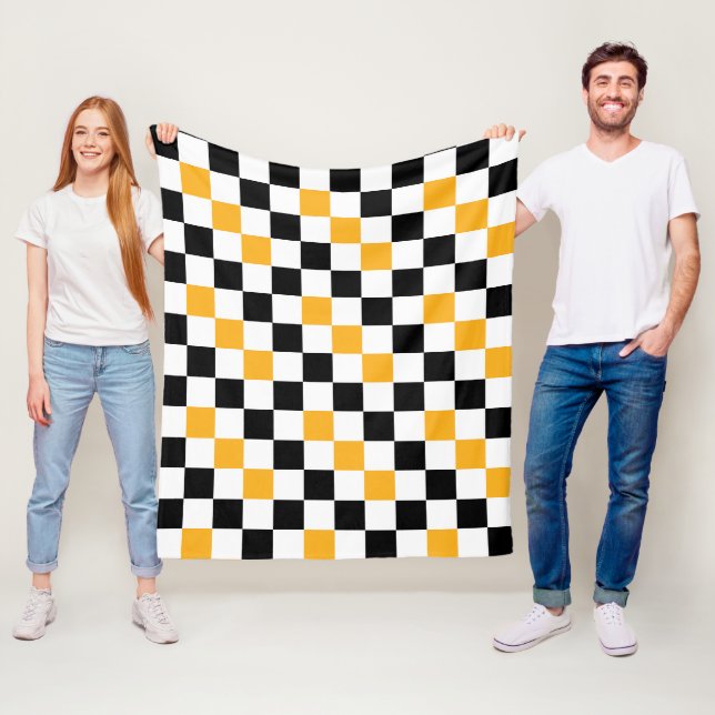 Yellow Black White Checkered Pattern Design  Fleece Blanket (In Situ)