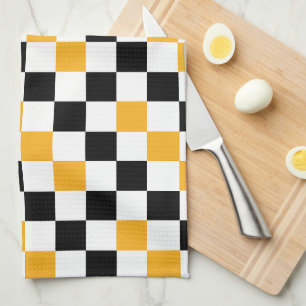Yellow Black White Checkered Pattern Design  Kitchen Towel