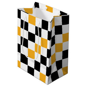 Yellow Black White Checkered Pattern Design Medium Gift Bag