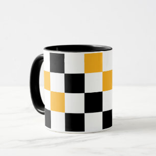 Yellow Black White Checkered Pattern Design Mug