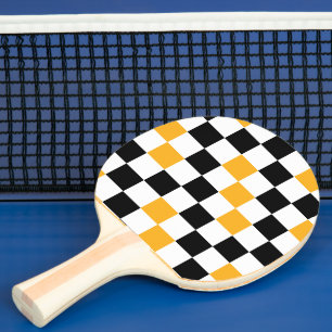 Yellow Black White Checkered Pattern Design  Ping Pong Paddle