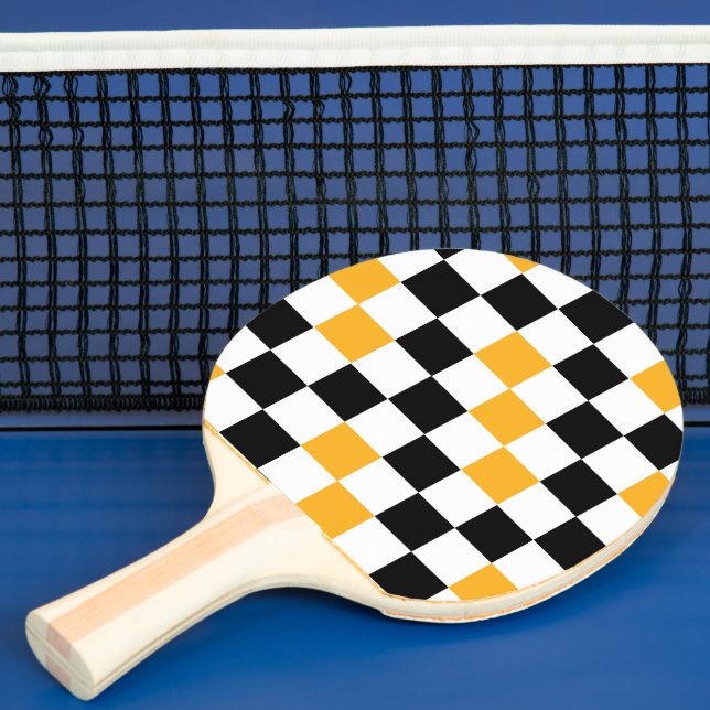 Yellow Black White Checkered Pattern Design  Ping Pong Paddle (Insitu)