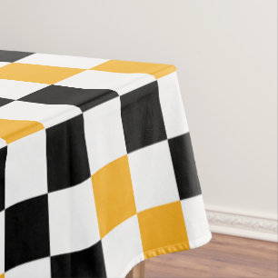 Yellow Black White Checkered Pattern Design  Tablecloth