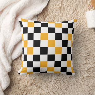 Yellow Black White Checkered Pattern Design  Throw Pillow