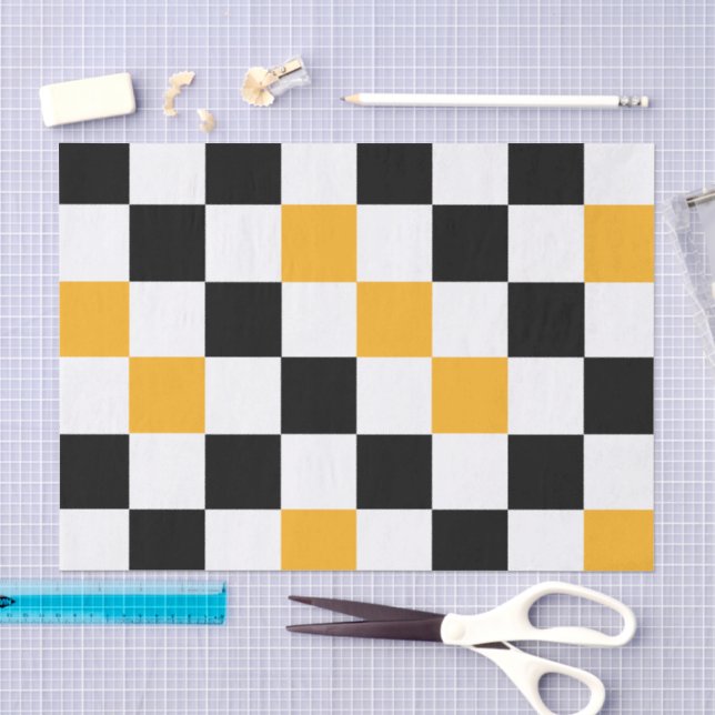 Yellow Black White Checkered Pattern Design  Tissue Paper (Craft)