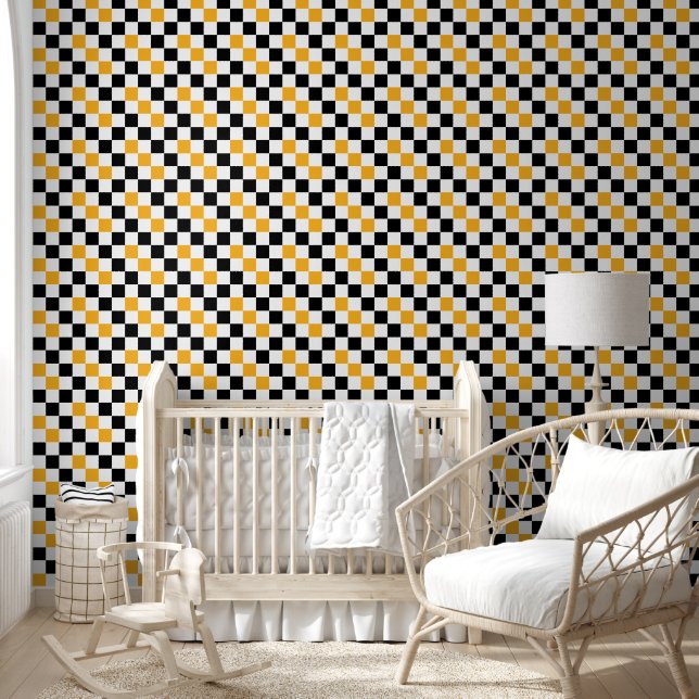 Yellow Black White Checkered Pattern Design  Wallpaper (Kids)